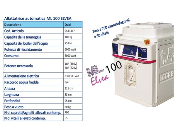 ALLATTATRICE ELVEA ML 100 - 700 OVINI/CAPRETTI - 50 VITELLI