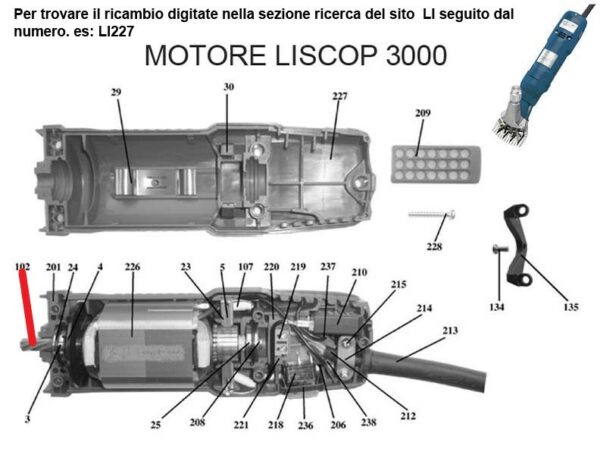 RICAMBIO LISCOP SP 3000 INDOTTO FIG. LI102 Cod: ABBLI102M