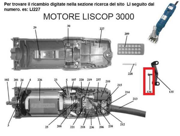 RICAMBIO LISCOP SP 3000 SUPP METALLO REGGI TEST FIG. LT135 Cod: ABBLI135