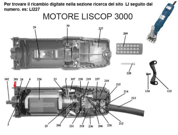 RICAMBIO LISCOP SP 3000 CARCASSA INFERIORE VERDE FIG. LI201 Cod: ABBLI201