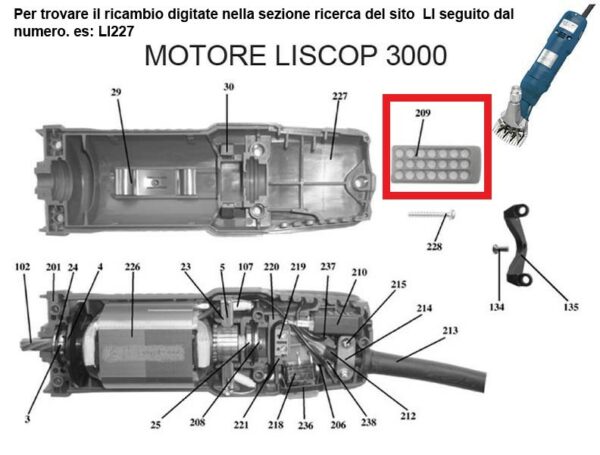 RICAMBIO LISCOP SP 3000 FILTRO IN PLASTICA FIG. LI209 Cod: ABBLI209