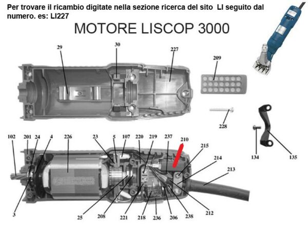 RICAMBIO LISCOP SP 3000 PROTEZIONE MOTORE 1,2A FIG. LI210 Cod: ABBLI210