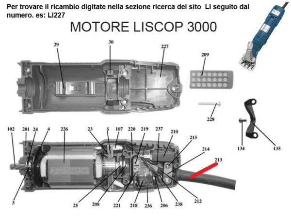 RICAMBIO LISCOP SP 3000 PROTEZIONE GOMMA CAVO FIG. LI213. Cod: ABBLI213