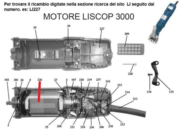 RICAMBIO LISCOP SP 3000 STATORE SUPER PROFI 3000 FIG. LI226 Cod: ABBLI226M