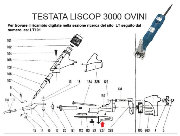 RICAMBIO LISCOP SP 3000 CARCASS SUPERIORE PLAS FIG. LI227 Cod: ABBLI227