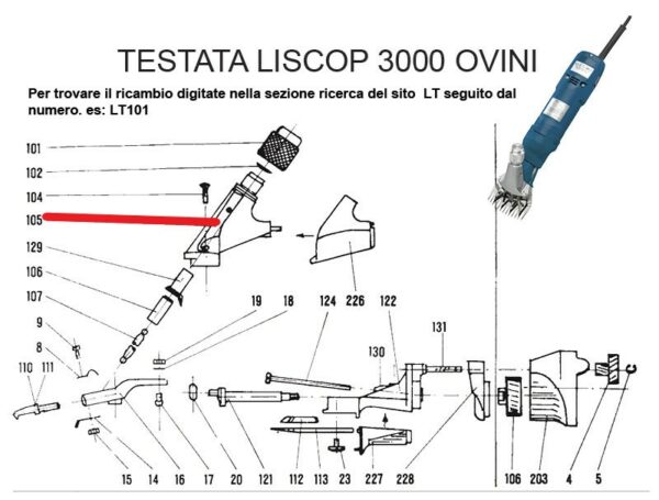 RICAMBIO LISCOP SP 3000 PARTE SUP. TESTATA ALL FIG. LT105 Cod: ABBLI105