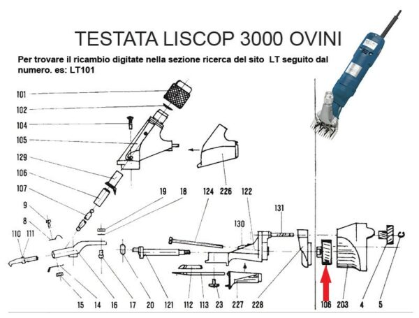 RICAMBIO LISCOP SP 3000 RUOTA DENTATAT FIG. LT106 Cod: ABBLI106T