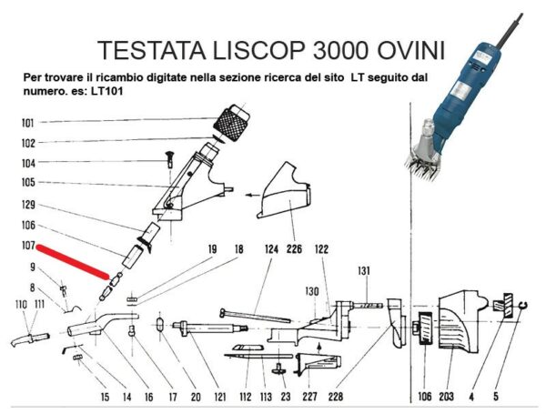 RICAMBIO LISCOP SP 3000 ASTA SPINGIPETTINE FIG. LT107 Cod: ABBLI107