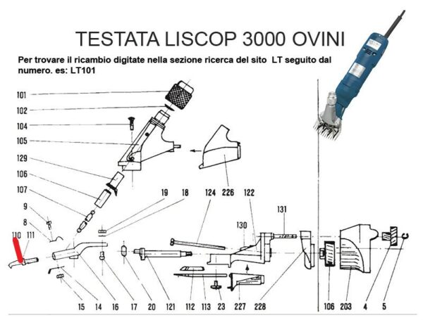 RICAMBIO LISCOP SP 3000 FORCELLA DESTRA FIG. LT110 Cod: ABBLI110