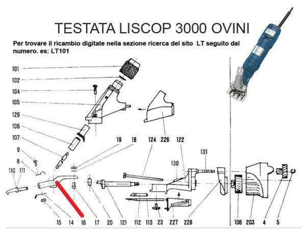 RICAMBIO LISCOP SP 3000 BLOCCO PORTA FORCELLE FIG. LT16 Cod: LI16
