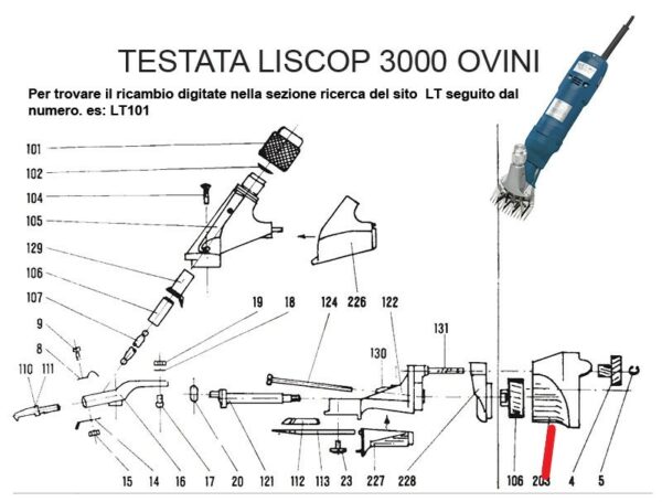 RICAMBIO LISCOP SP 3000 CARCASSA IN PLAST INGR FIG. LI203 Cod: ABBLI203