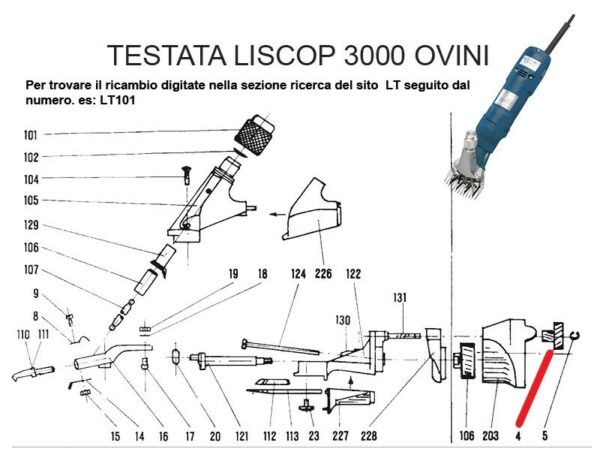 RICAMBIO LISCOP SP 3000 INGRANAGGIO 29/11 DENTI FIG. LT4 Cod: ABBLI4
