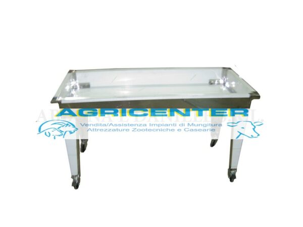 TAVOLO SPERSORE CON VASCA CHIUSA 140X80Xh.85 E RUOTE INOX