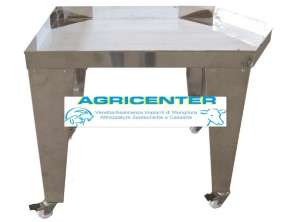 TAVOLO SPERSORE 140X70Xh..8 CON CARRELLO RUOTE INOX H.90