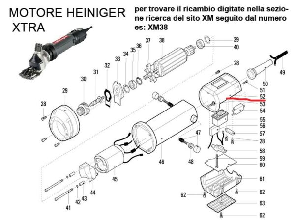 HEINIGER XTRA MOTORE RICAMBIO HEINIG XTRA CARCASSA SUPERIORE POST NERA XM52