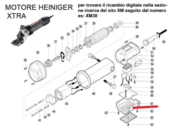 RICAMBIO HEINIG XTRA CARCASSA POST INFERIORE FIG. XM61 Cod: HE701-605 RICAMBIO HEINIG XTRA CARCASSA POST INFERIORE FIG. XM61
